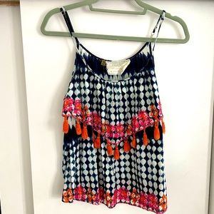 Tie dyed multicolored tassel top